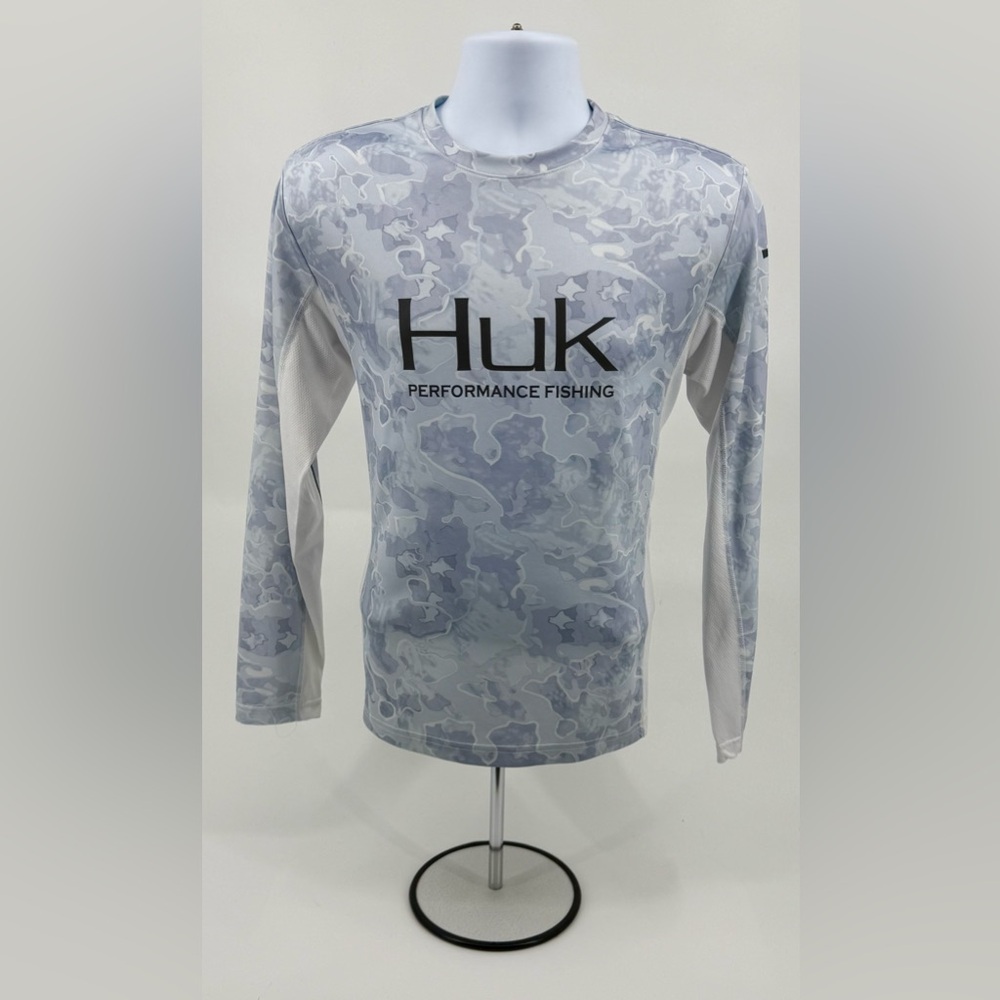 HUK “Icon X” Performance Fishing Shirt Grey Camo LS Vented Shirt Men’s Small S‎